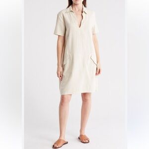 Max Studio Linen Cream Collared Mini Dress